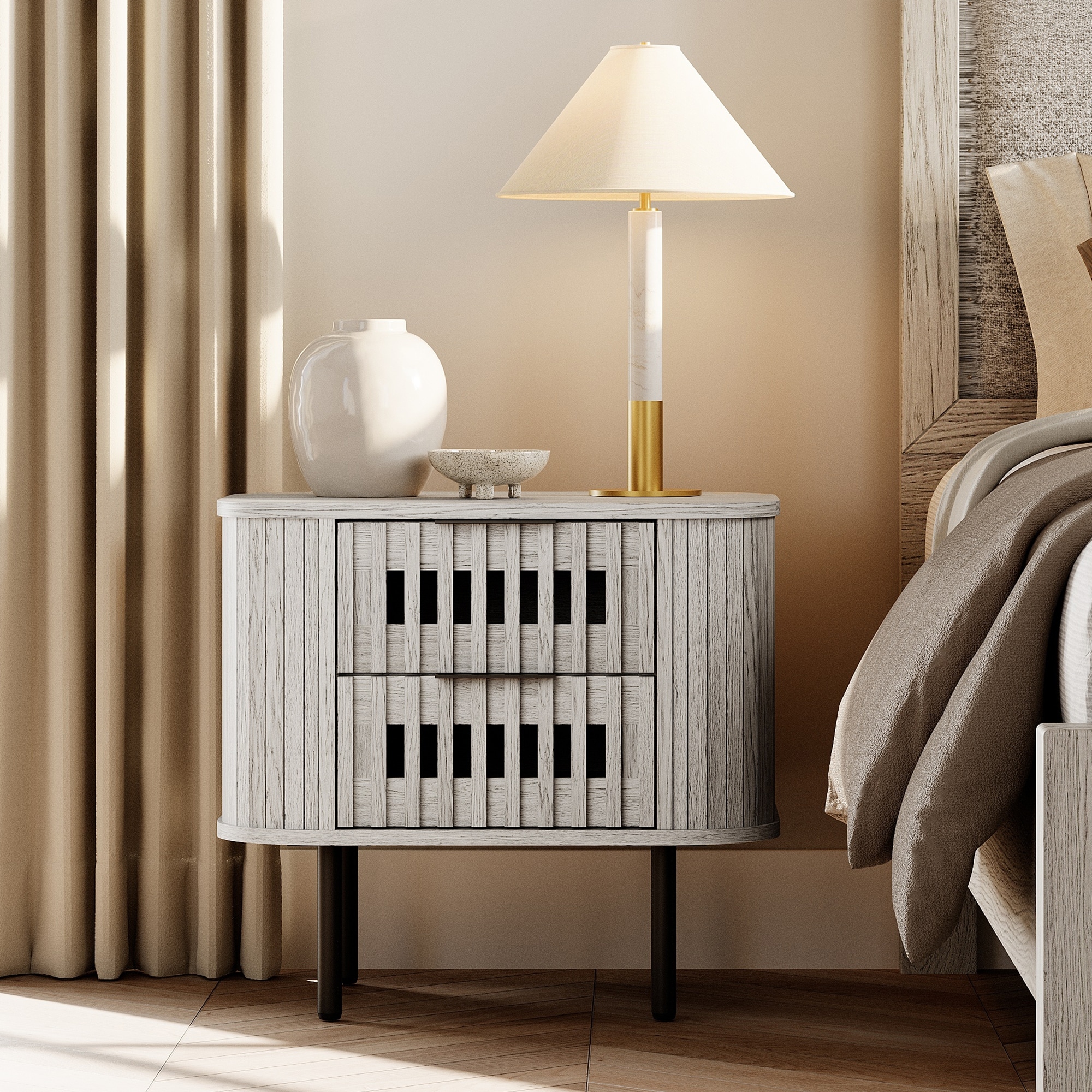 WAMPAT Fluted 2-Drawer Nightstand