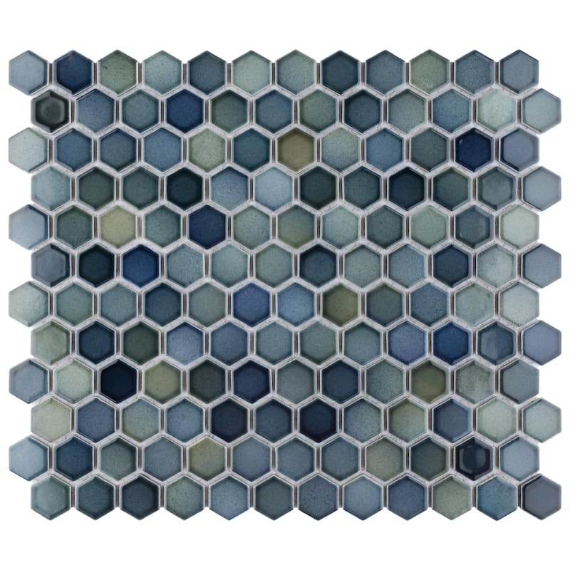 Merola Tile Hudson 1" Hex Atlantis 11-7/8" x 13-1/4" Porcelain Mosaic Floor and Wall Tile - Case (10 Tiles)