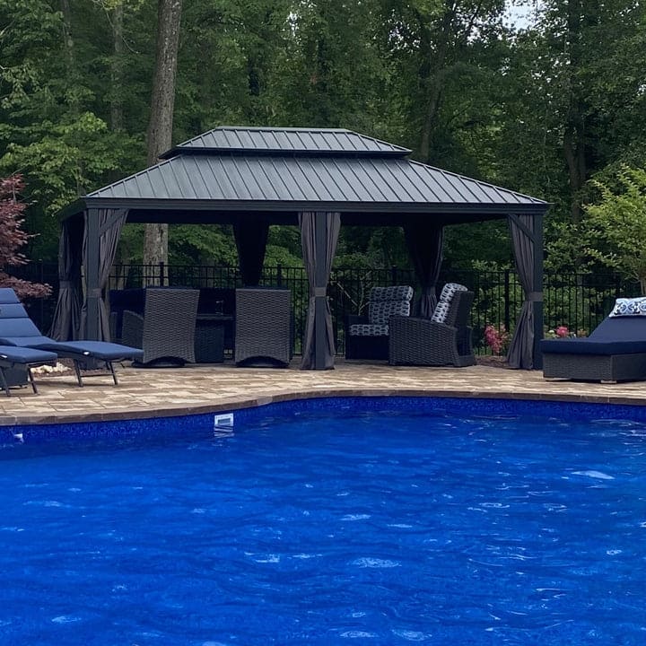 PURPLE LEAF Outdoor Galvanized Steel Hardtop Gazebo, Aluminum Frame Gazebo With Curtains