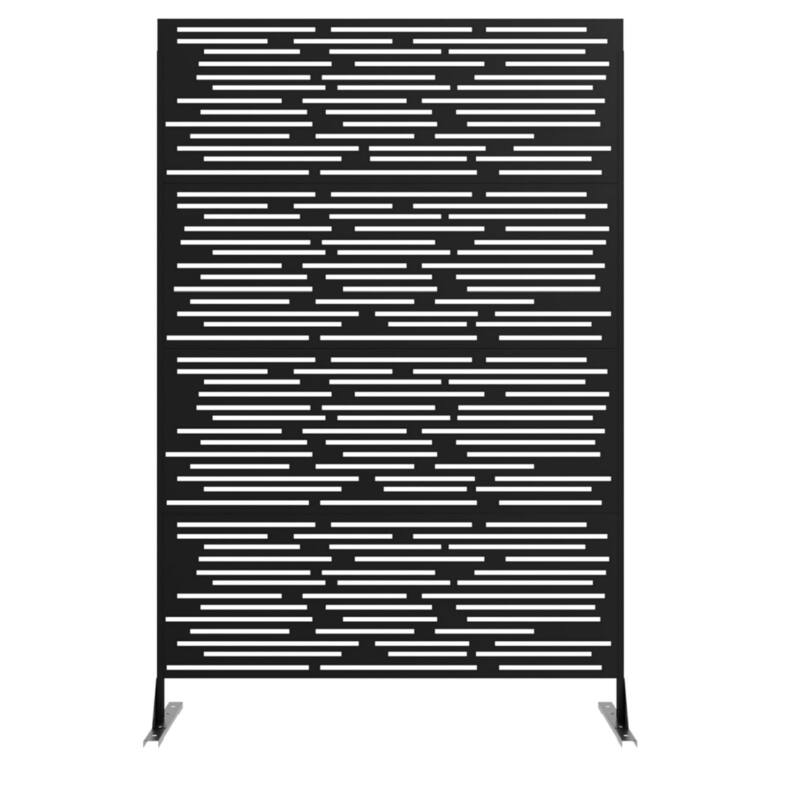 1PCS 72 in H x 46 in W Metal Privacy Screen Panel Freestanding Outdoor Divider with Stand Stripe02-Brown - Black