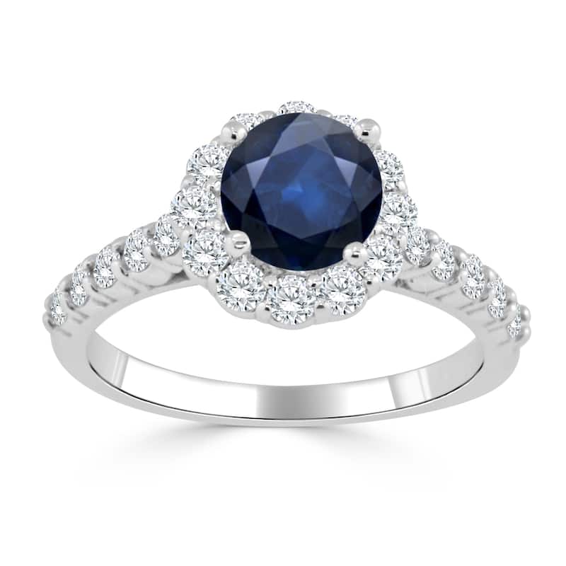 Auriya 14k Gold 1ct Blue Sapphire and Diamond Halo Engagement Ring 5/8ctw - White - 8.5