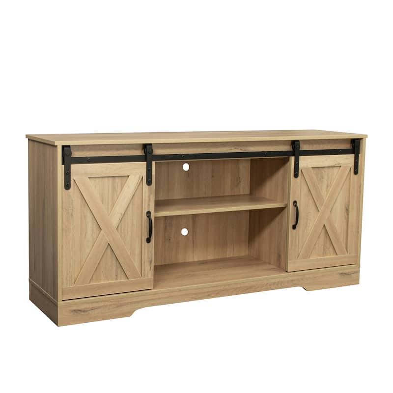 Wooden Sliding Barn Door TV Stand,Storage Cabinet with Adjustable Shelves