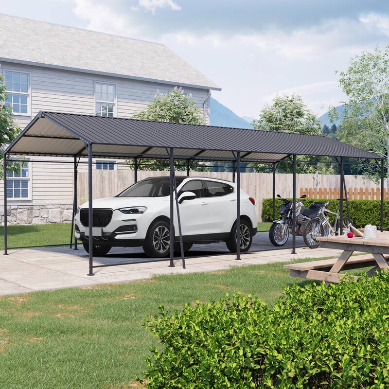Industrial-Grade Galvanized Steel Carport‌ – Heavy-Duty Structure with 4 Angled Square Tube Supports & Corrosion-Resistant Roof
