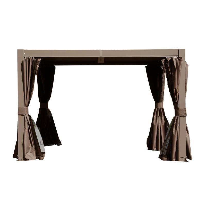 10x10 FT Outdoor Louvered Pergola with Adjustable Louvers, Aluminum Construction, Integrated Gutter System - Brown