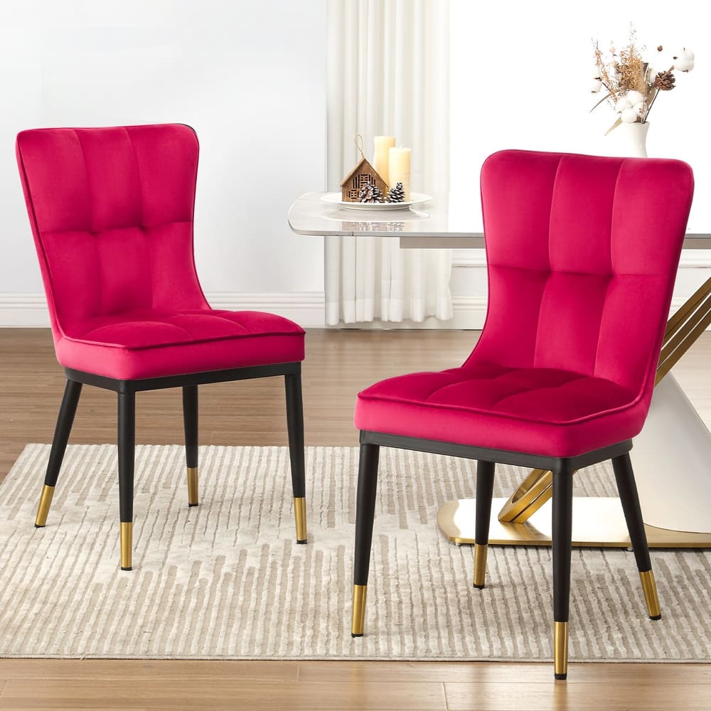 Velvet Upholstered Dining Chairs with Metal Legs, Set of 2/4 - 35.8"H x 18.9"W x 23.2"D