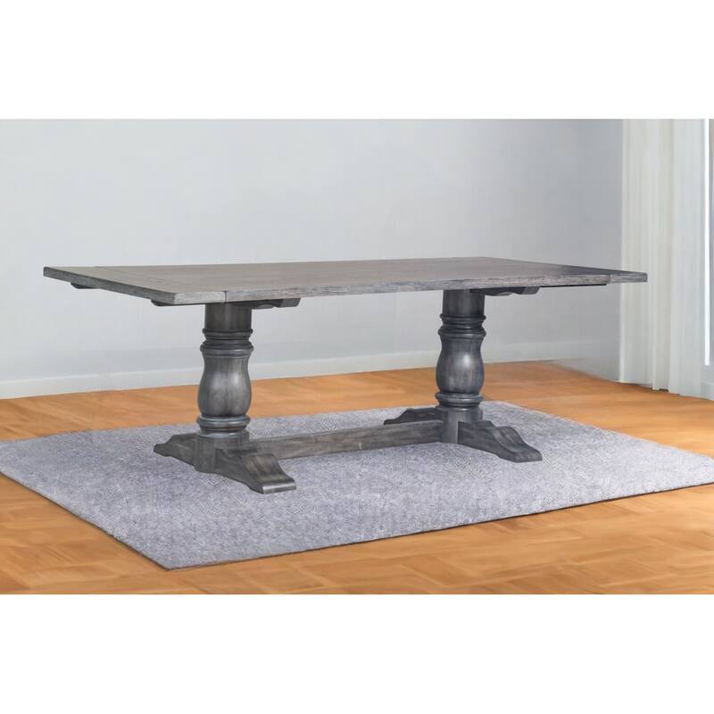 88" Light Gray And Gray Solid Wood Trestle Base Dining Table - Gray