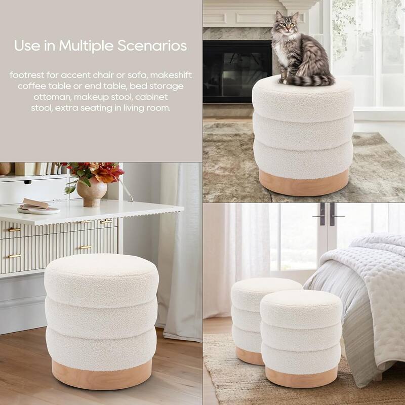 Modern Velvet Tufted Ottoman Footstool with Wood Base