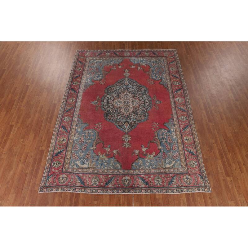 Distressed Tabriz Persian Vintage Rug Handmade Wool Carpet - 8'2" x 11'3"