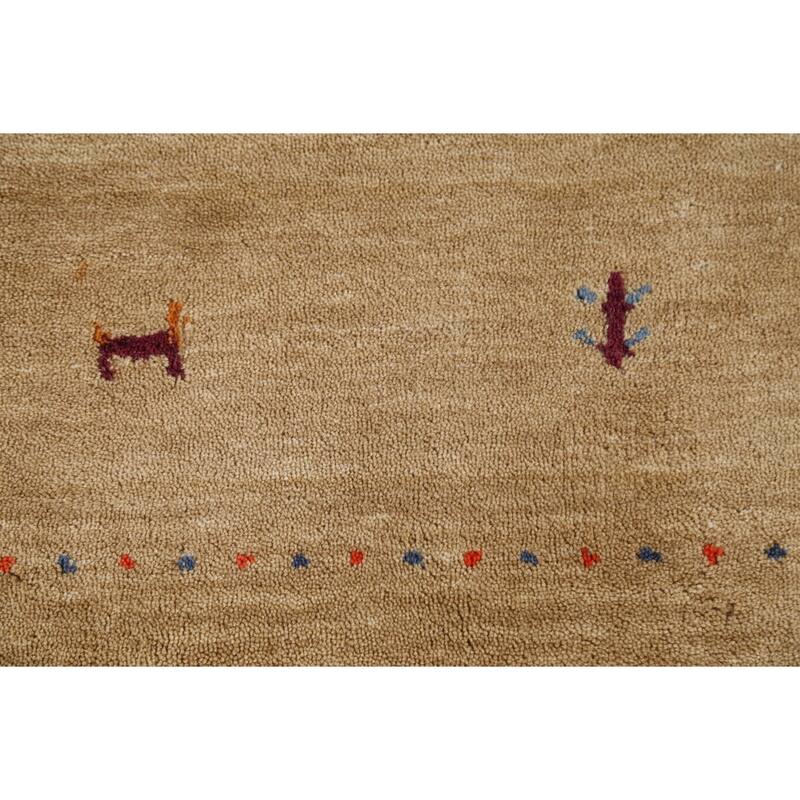 Gabbeh Indian Accent Rug Hand-Knotted Oriental Beige Wool Carpet - 2'11"x 5'3"