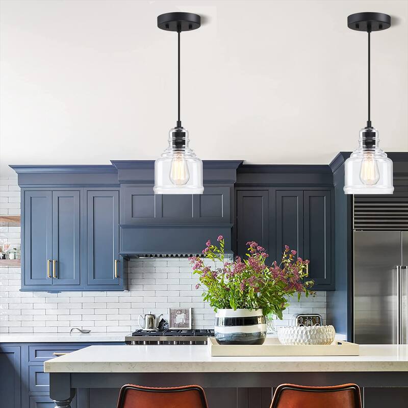 1-Light 70-in Matte Black Mini Pendant Light With Clear Glass Shade