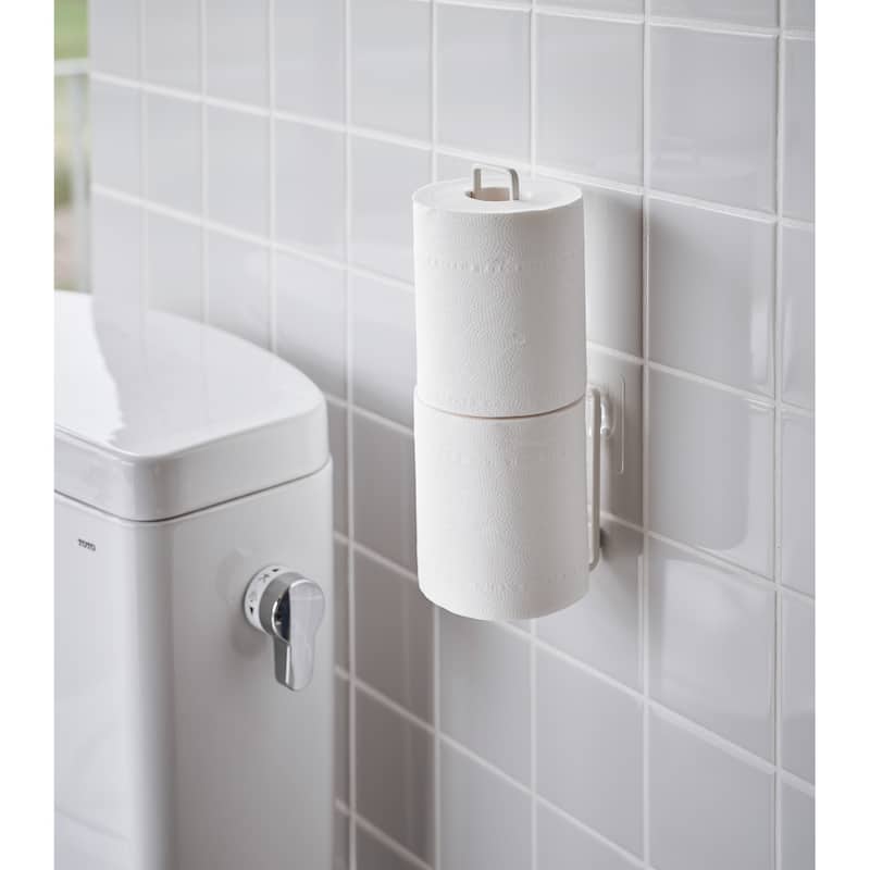 Yamazaki Home Traceless Adhesive Toilet Paper Holder, Steel, Holds 2.2 lbs - L 2.87 x W 1.46 x H 9.84 inches