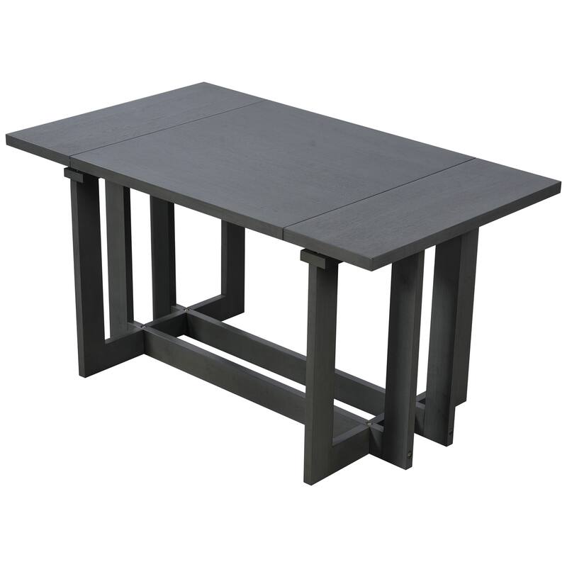 82" Rustic Extendable Dining Table with 2 Removable Leaves, Trestle Kitchen Table