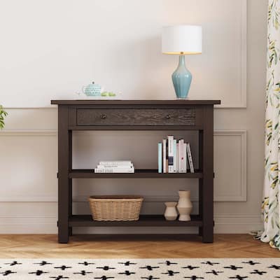 Retro Console Table with Drawer and Shelves for Entryway