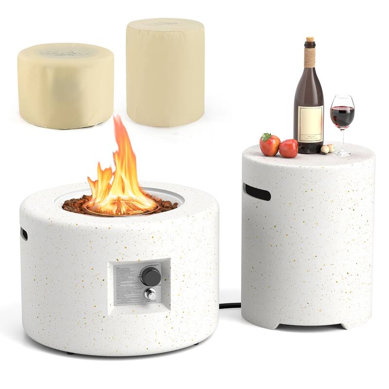 Gymax 40,000 BTU Outdoor Fire Pit Table Set w/ Tank Holder Stainless - White
