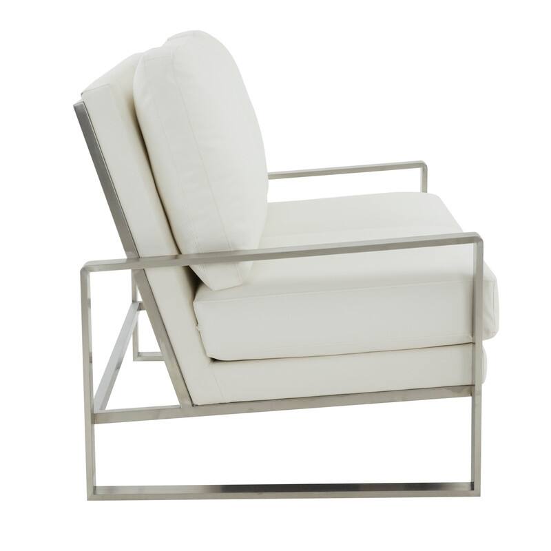 Jefferson Modern Leather Loveseat with Brushed Silver Stainless Steel Base, Removable Cushions, Sinuous Springs, Fully Assembled