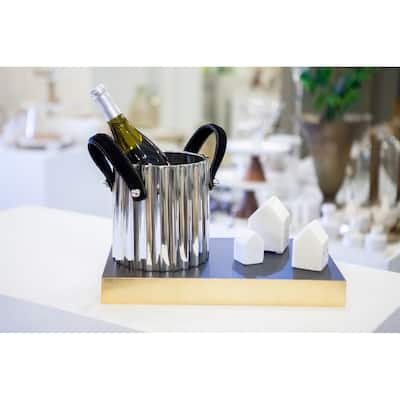 Stainless Steel Ice Bucket w/ Leather Handles -ST