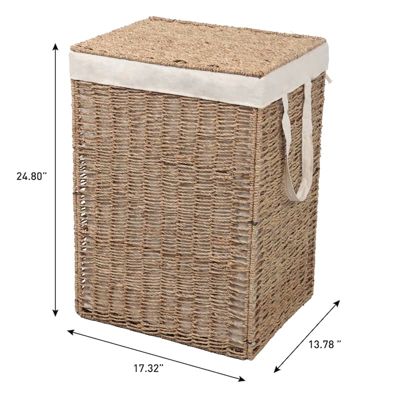 Reed Handwoven Seagrass Laundry Hamper with Lid and Removable Liner, Natural