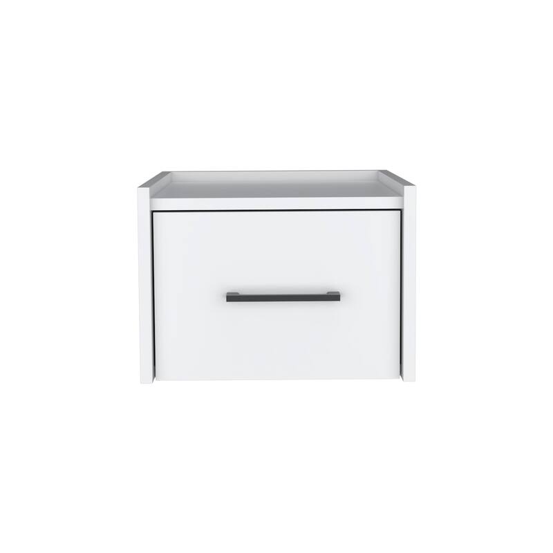 Wall-Mounted Floating Nightstand with Single Drawer, White - Space-Saving Design for Bedroom or Living Room
