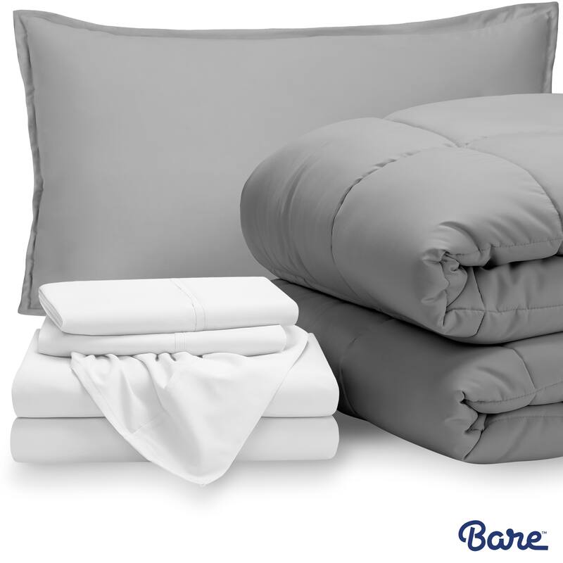 Bare Home Bed-in-a-Bag Down Alternative Comforter & Sheet Set - Light Grey/White - Twin