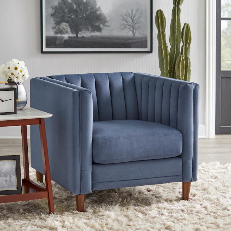 Lifestorey Paxton Channel Stitch Tuxedo Chair - Denim Chenille