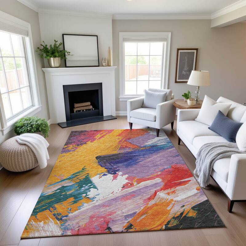 Premium Washable Super Soft Contemporary Brush Mayfield Rug - Gold - 5' x 7'6"
