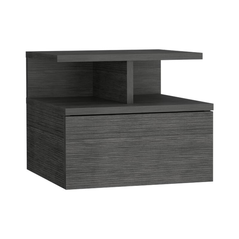 Floating Nightstand 12"H, Wall Mounted with Single Drawer and 2-Tier Shelf, White