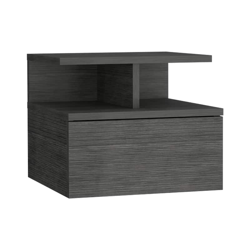 Wall-Mounted Floating Nightstand with Single Drawer and 2-Tier Shelf in Smokey Oak