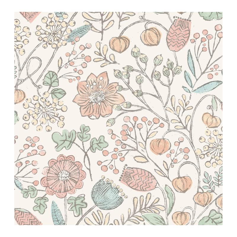 NuWallpaper Pastel Southern Trail Hand-drawn Floral Peel-and-Stick Wallpaper - 216in x 20.5in x 0.025in