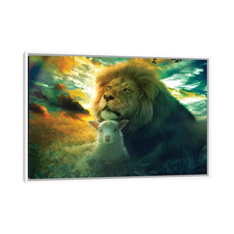 iCanvas "Lion And Lamb Truth And Humility" by Claudia McKinney Framed Canvas Print - White - 18x26