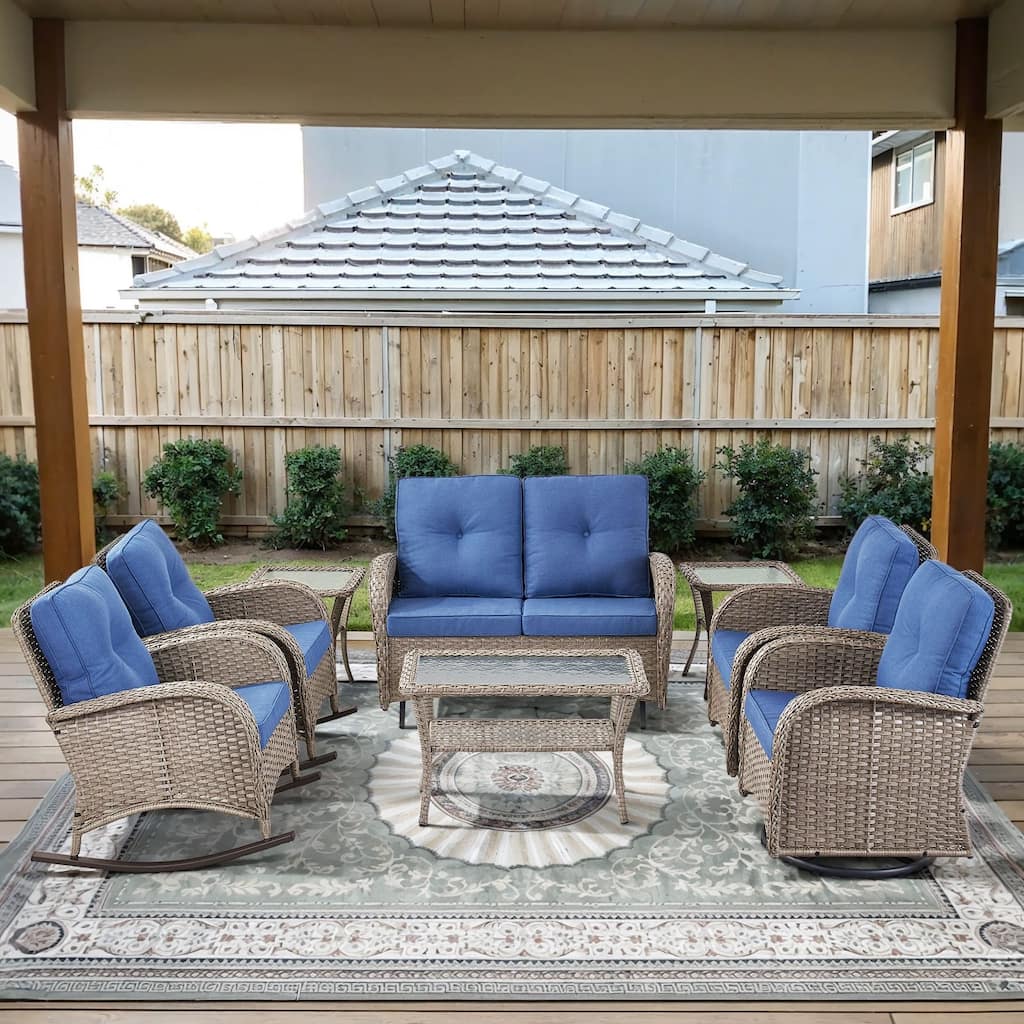 Gymojoy Outdoor Wicker Patio Furniture Loveseat Glider & Chair Set Weather-Resistant