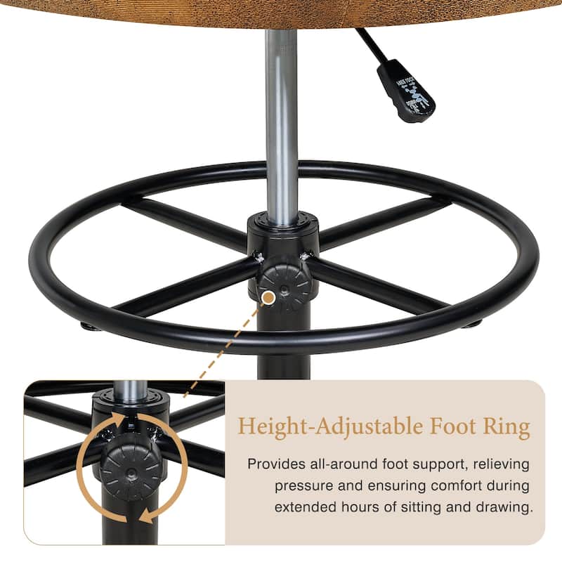 VECELO PU Leather Drafting Chairs with Adjustable Height Diamond-Stitched 360° Swivel Task Chair with Metal Frame
