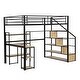 preview thumbnail 11 of 10, Full Size Metal Loft Bed with Staircase, Built-in Desk and Shelves in Black