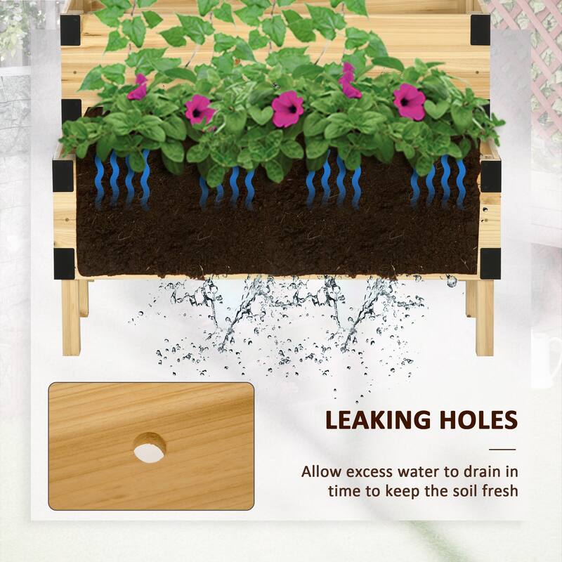 Outsunny 2 Tier Raised Garden Bed with Trellis, Wooden Elevated Planter Box with Legs and Metal Corners