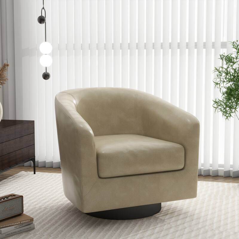 Round Barrel Armchair 360-Degree Swivel Accent Chairs - 28.26" x 25.32"x 26.55" - Cream(PU)