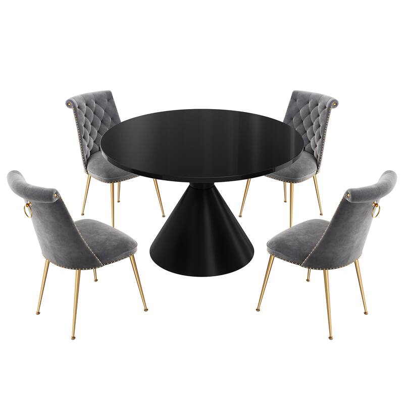 Clihome 5-Piece Black Large Table With Velvet Chair Dining Set