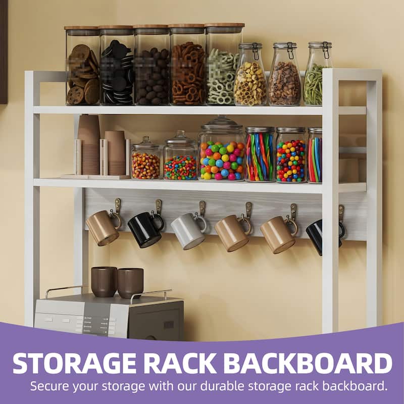 Bakers Rack with Trash Can Bin Cabinet &Power Outlets, Microwave Oven Stand Kitchen Shelf Organizer