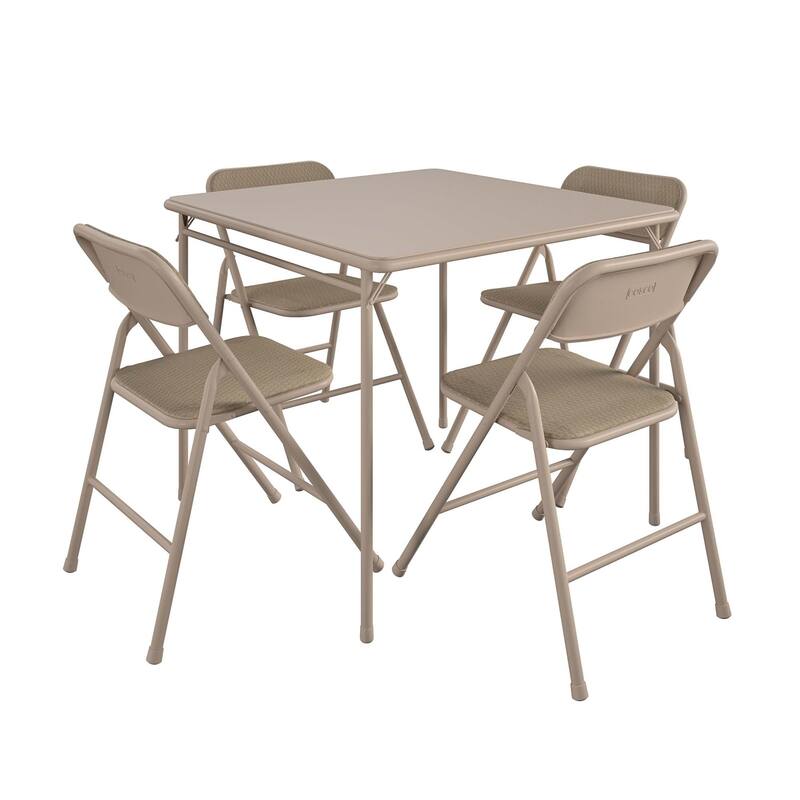 COSCO 5-Piece Folding Vinyl Table and Fabric Chair Set - 5 piece - Tan