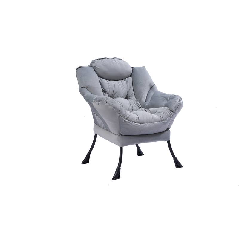 Modern Fabric Lazy Chair with Steel Frame, Side Pocket, Light Gray