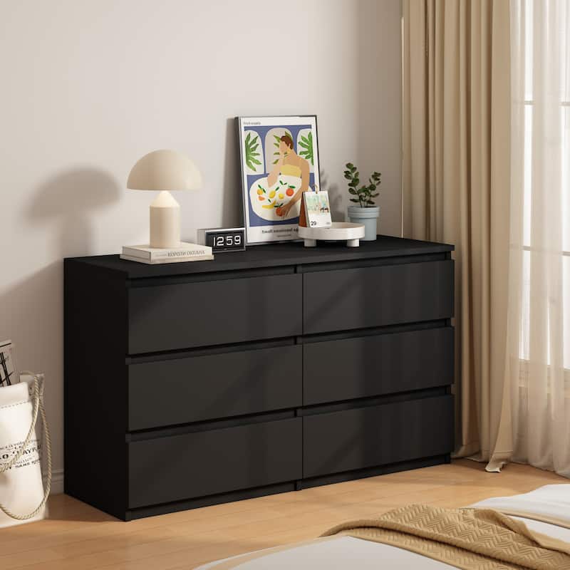 6 drawer 47.25 in. Wide Dresser Wood Double Dresser Large Storage Tower Unit Chest of Drawers TV Stand Dresser