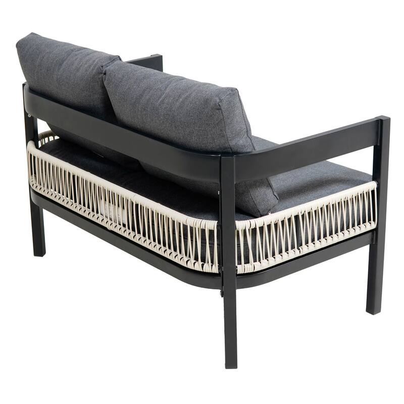 4 Pcs Outdoor Furniture Set, All-Weather Patio Conversation Set with Resistant Cushions, Sofa Chair and Coffee Table