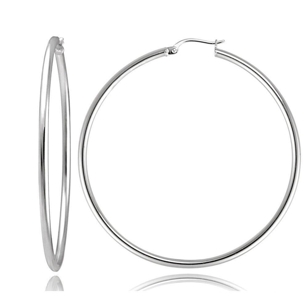 Mondevio Sterling Silver 50mm Large High Polished Round Hoop Earrings