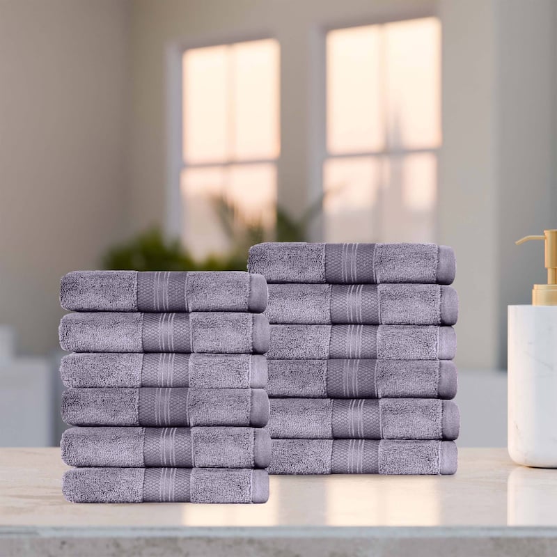 Superior Turkish Cotton Solid Heavyweight Face Towel Set of 12 - Wisteria