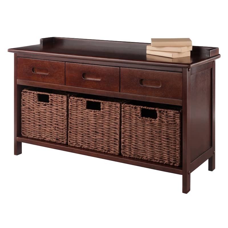 Adriana 4-Pc Storage Bench with 3 Foldable Woven Baskets, Walnut - 38.27 x 14.17 x 21.85 inches