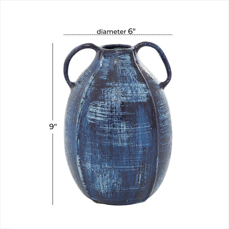 Ceramic Decorative Vase with Handles - Blue - Roche River Decor