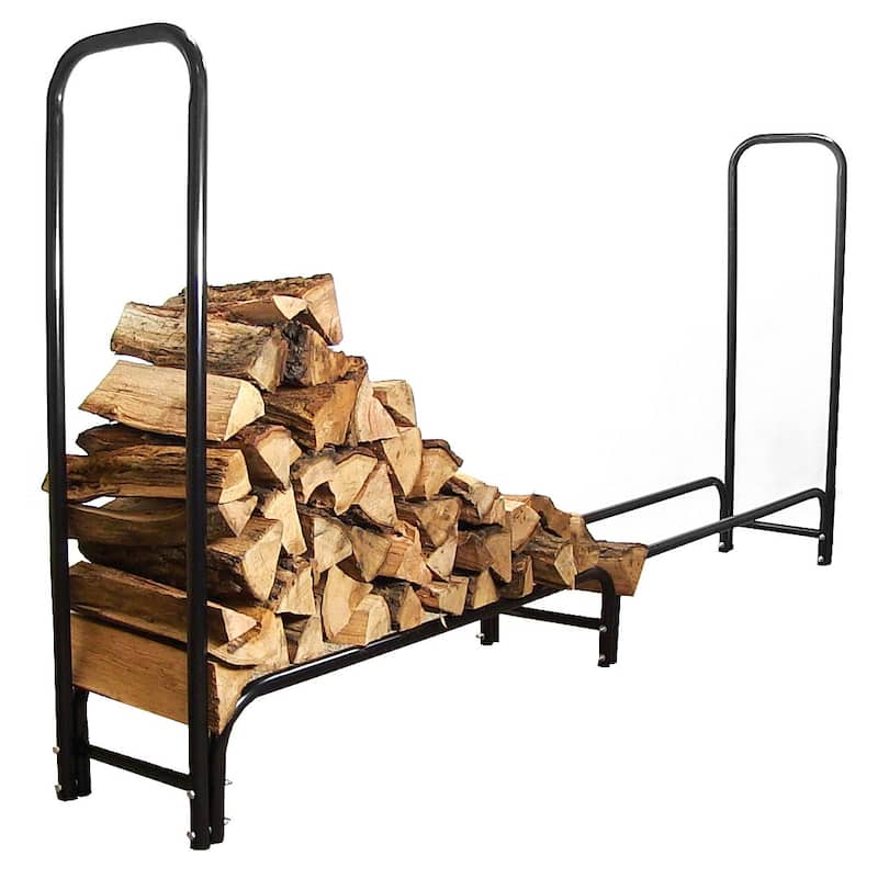 Sunnydaze Black Outdoor Firewood Stacker Storage Holder Log Rack - 8-Foot - 8-Foot - Black|Black