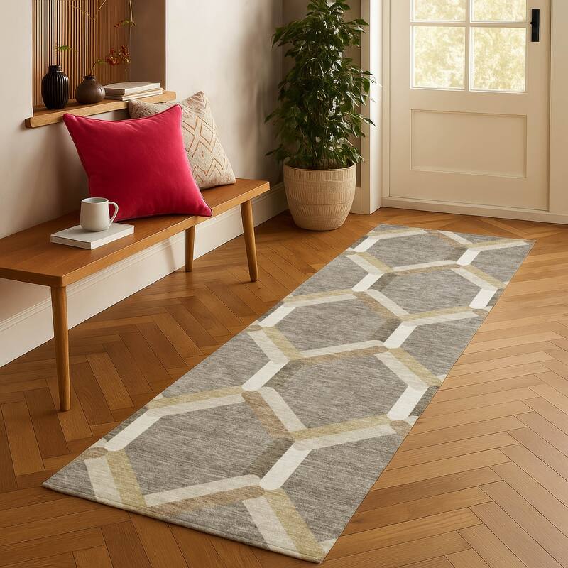 Machine Washable Indoor/ Outdoor Modern Trellis Chantille Rug