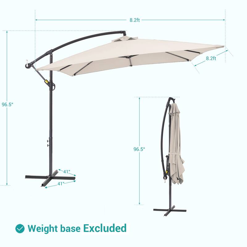 BONOSUKI 8.2x8.2ft Offset Patio Umbrella Hanging Umbrella w/Steel Ribs
