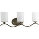 preview thumbnail 2 of 2, Inspire Collection Three-Light Antique Bronze Etched Glass Traditional Bath Vanity Light - 8.1875" x 22.375" x 6.875"