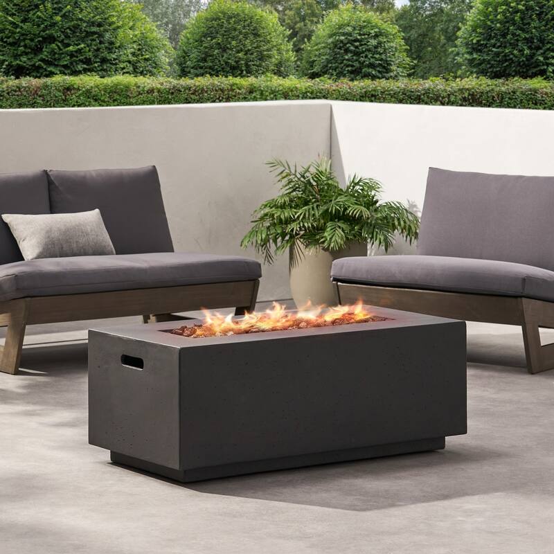 19 in. W x 40.25 in. L x 15 in. H Concrete Rectangle Propane Gas Burning Outdoor Fire Pit - dark grey