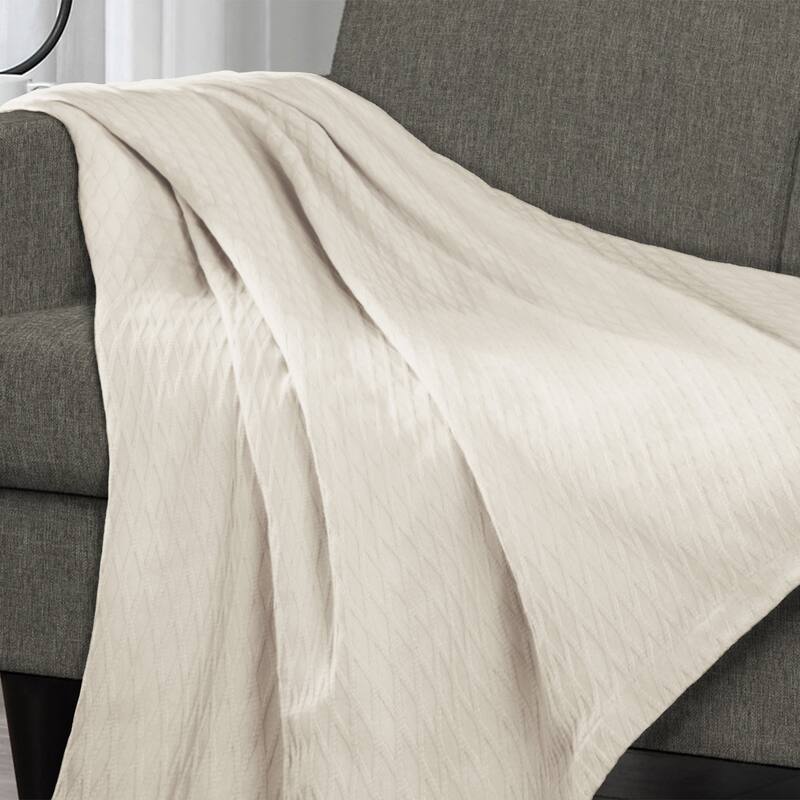 Superior Diamond Weave All-Season Bedding Cotton Blanket - King - Ivory